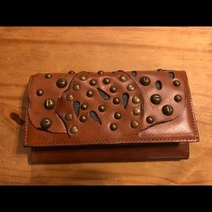 Patricia Nash leather wallet NWT w denim & brass